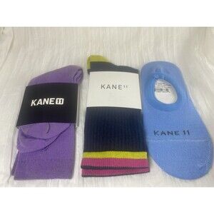 Kane 11 Socks Women’s Size 8-9 No Show Crew Violet Navy Colorful Striped 3 Pair